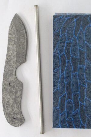 San Mai Damascus Drop Point Skinner - KNIFE MAKING KIT SC2 - BLUEWAVE G10