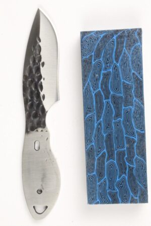 Otter skinner knife kit with hammered 440C blade and blue wave g10 handle scales