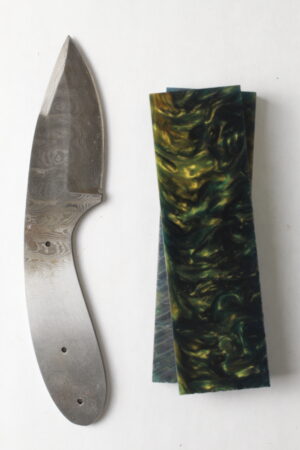 Iron Serpent Damascus knife kit DM719 with patterned steel blade ready for assembly