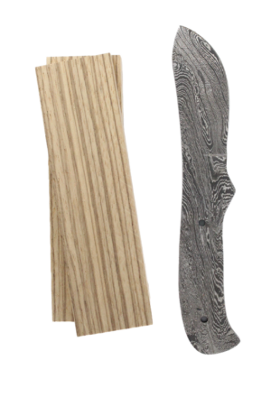 The Utah Skinner Damascus Knife Kit DM909 – Random Pattern Steel DIY Kit - Zebrawood handles