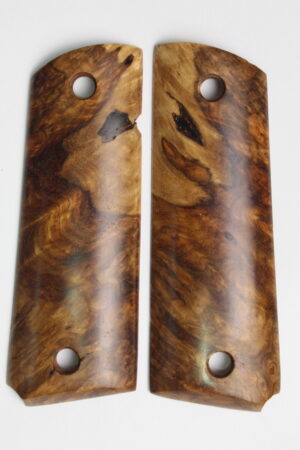 Custom 1911 grips made from stabilized wood for Full Size and Commander models