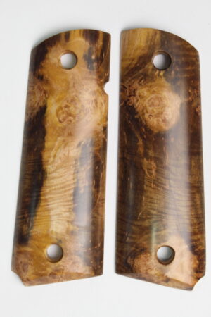 Custom 1911 grips made from stabilized wood for Full Size and Commander models